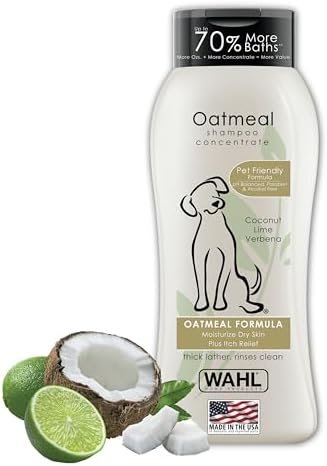 Wahl USA Dry Skin & Itch Relief Pet Shampoo for Dogs – Oatmeal Formula with Coconut Lime Verbena & Pet Friendly Formula, 24 O