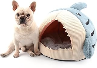 Hifrenchies Shark Pet House for French Bulldog Shark House Washable Dog Cave Bed with Removable Cushion Mat Shark Bed & Ho...