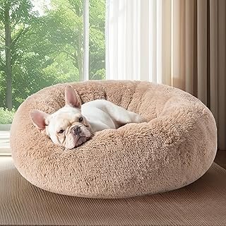 Bedsure Calming Dog Bed for Medium Dogs - Donut Washable Medium Pet Bed, 30 inches Anti-Slip Round Fluffy Plush Faux Fur C...