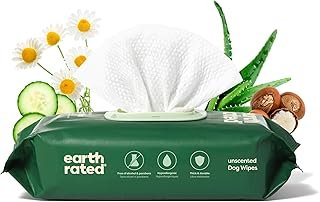 Earth Rated Textured Pet Wipes for Dogs & Cats, Cleaning and Odor-Controlling Grooming Wipes for Paws, Body, and Butt, Uns...